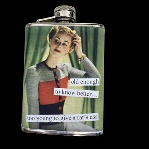 Retro-Style Anne Taintor Stainless Steel Pocket Flask Funny Text Vintage Design